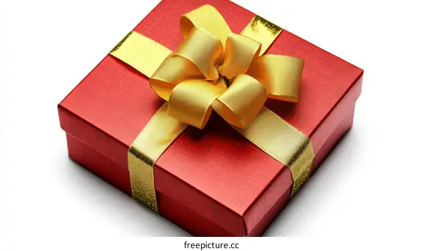 Red Gift Box with Golden Ribbon and Bow