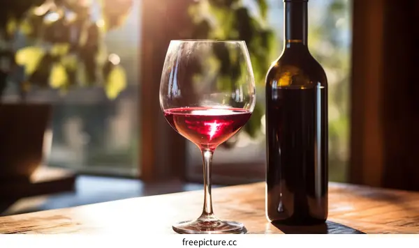 Red Wine in Glass with Blurred Vineyard Background