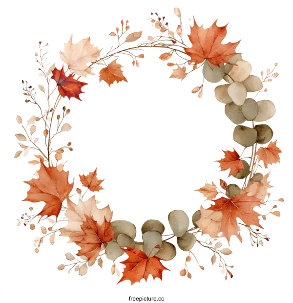 [Transparent Background PNG]Autumn Watercolor Floral Wreath Design