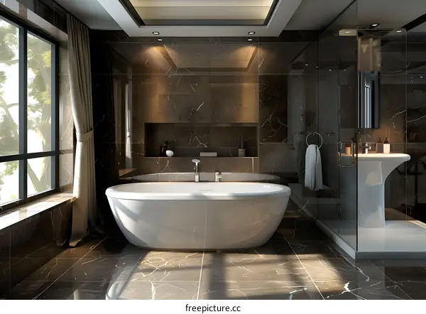 Modern and minimalist marble bathroom