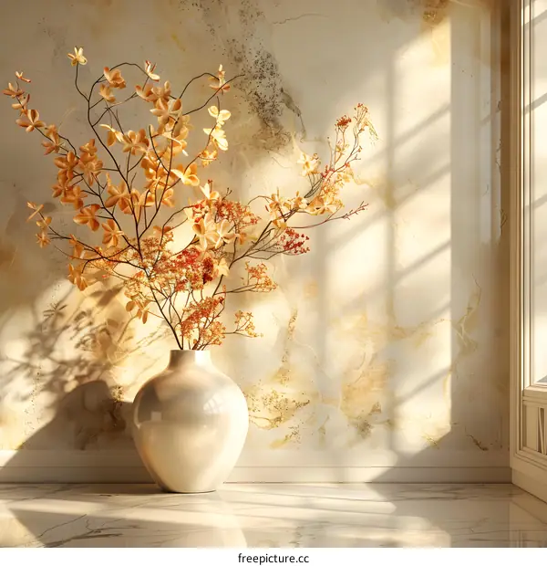 Ceramic Vase of Flowers in Sunlight