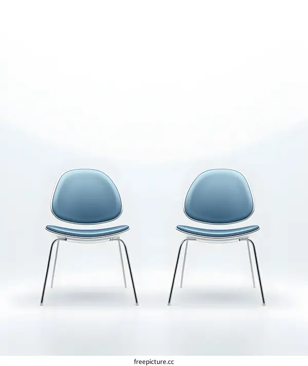 Two Modern Blue Chairs On White Background