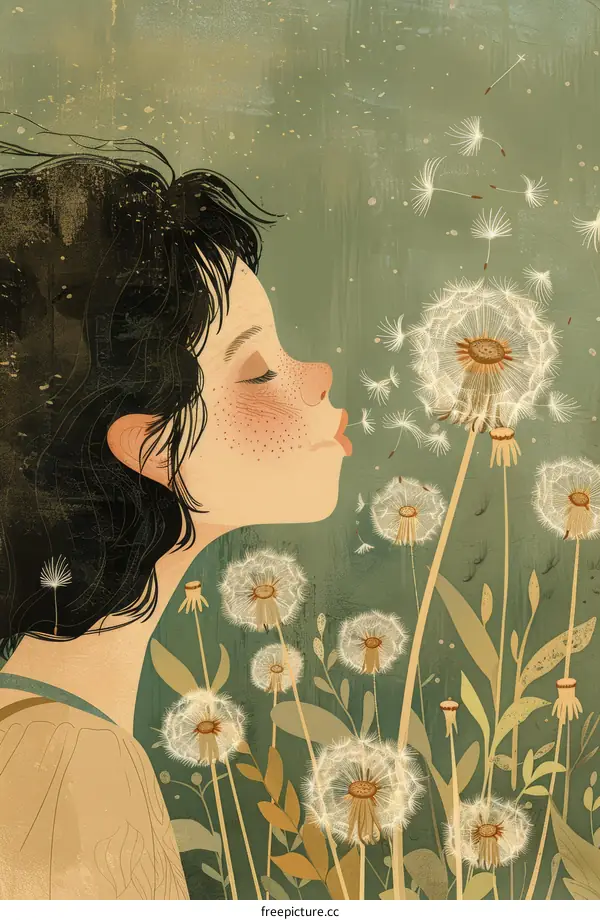A girl blowing dandelion seeds