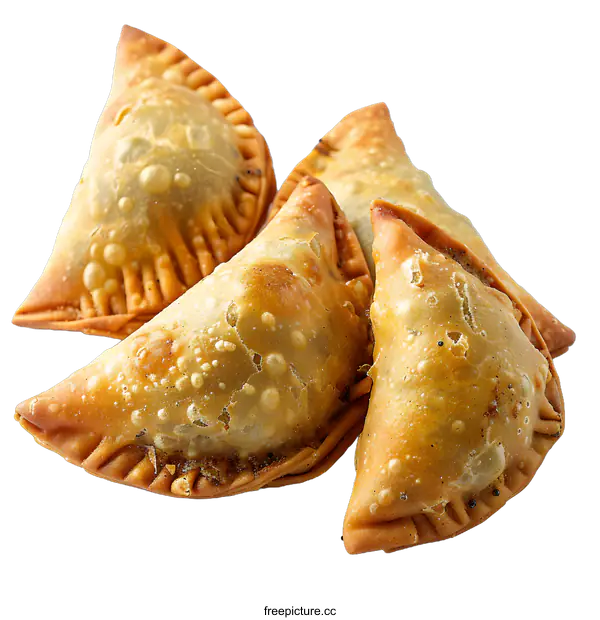 [Transparent Background PNG]Four delicious fried empanadas on white background