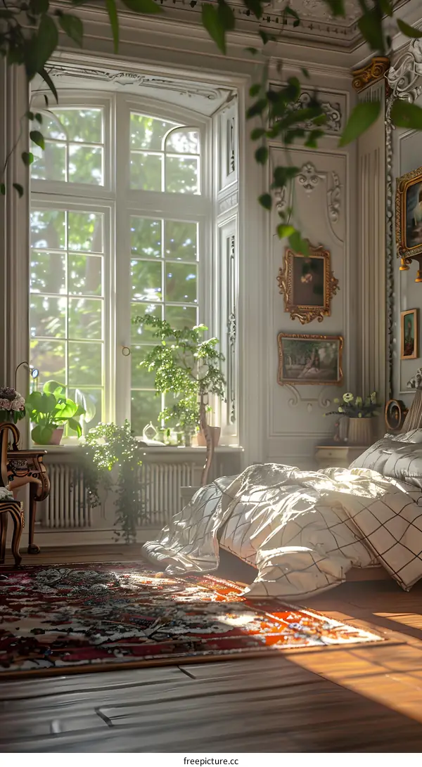 Vintage Bedroom with Sunlight and Plants
