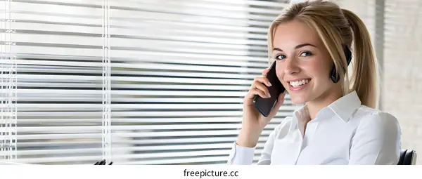 Smiling Businesswoman Talking on the Phone in Office