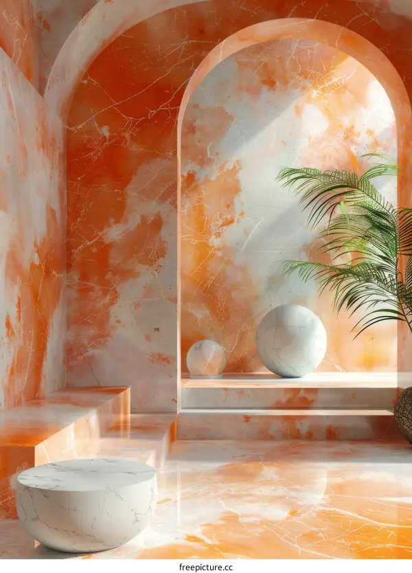 3d rendering of a surreal space with a marble floor and walls