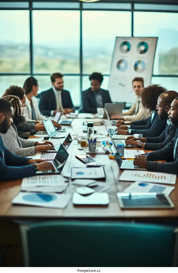 Group of business professionals having a meeting in a modern office space