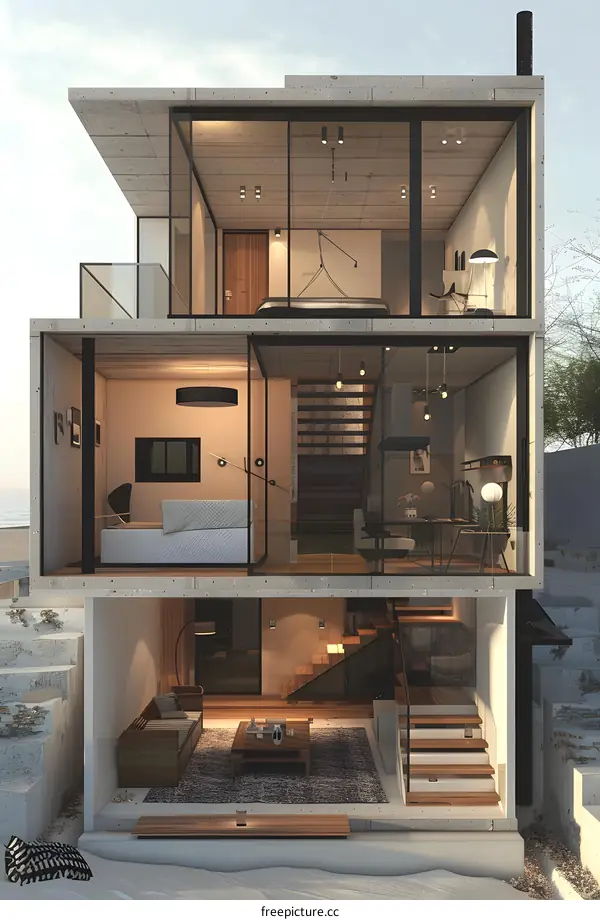 Three-story modern house by the sea