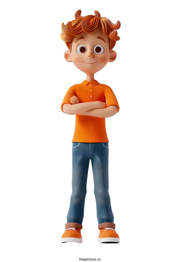 [Transparent Background PNG]Confident Cartoon Boy with Arms Crossed