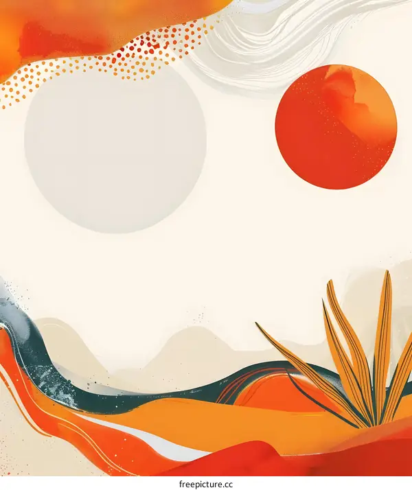 Abstract Landscape with Wavy Lines and Orange and Green Colors