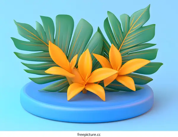 Tropical Leaves and Flowers 3D Illustration