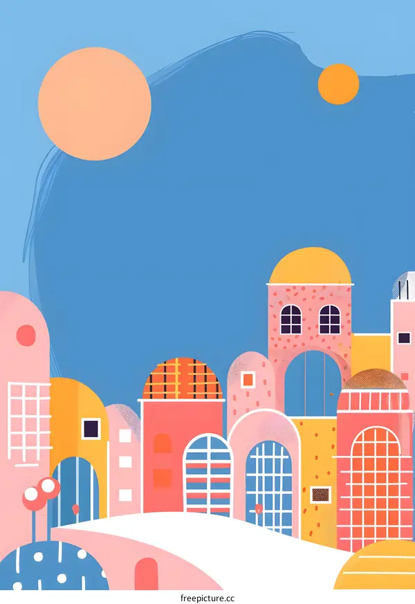Colorful Abstract Houses Illustration With Blue Sky Background