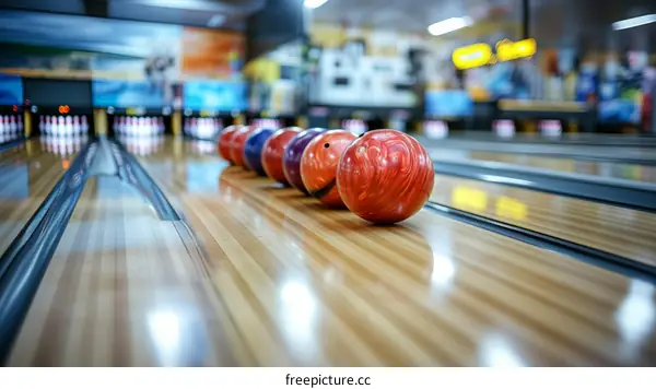 Bowling Alley Lanes with Colorful Bowling Balls
