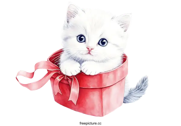 [Transparent Background PNG]Adorable Kitten in a Heart-Shaped Gift Box