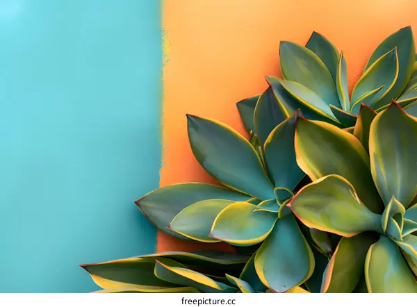 Succulent Plant on Blue and Orange Background