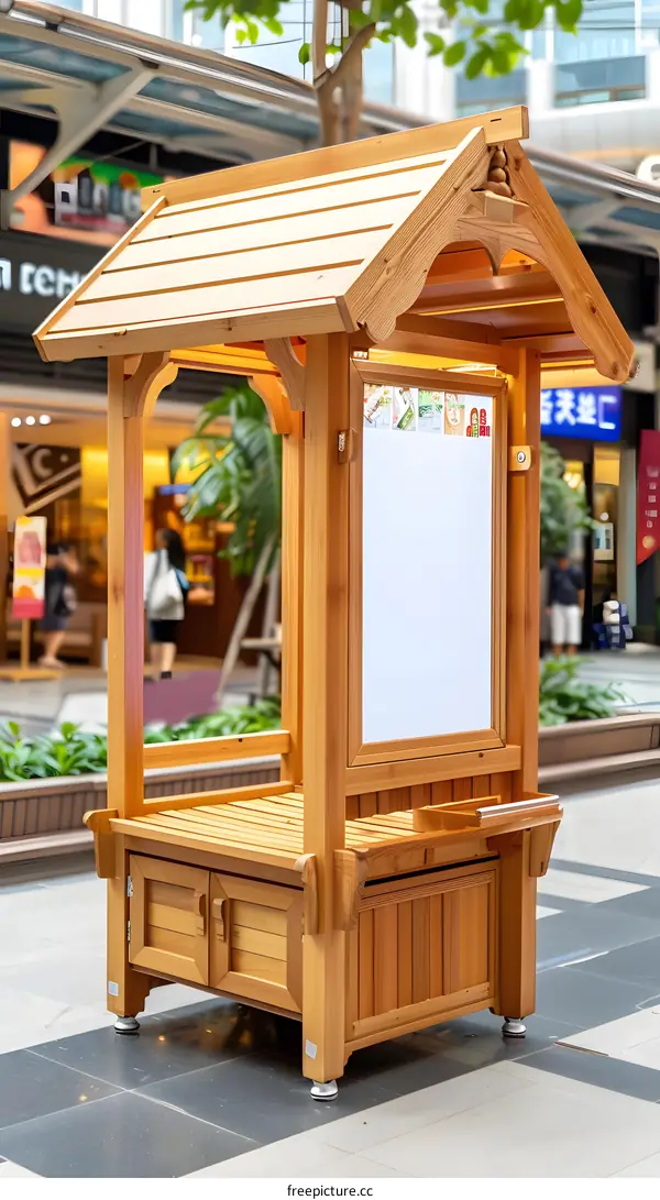 Wooden Information Booth with Blank Sign