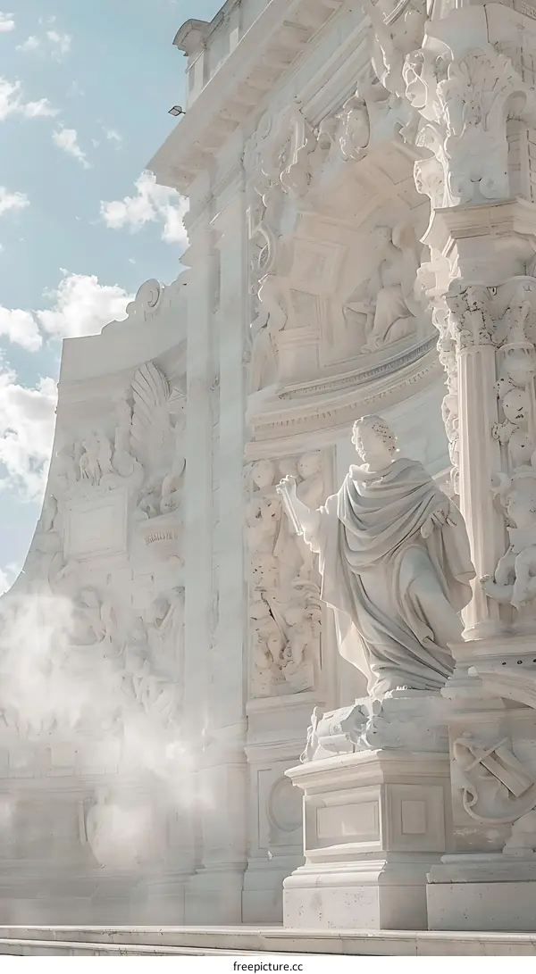 White Marble Statue of a Man in Front of a Building