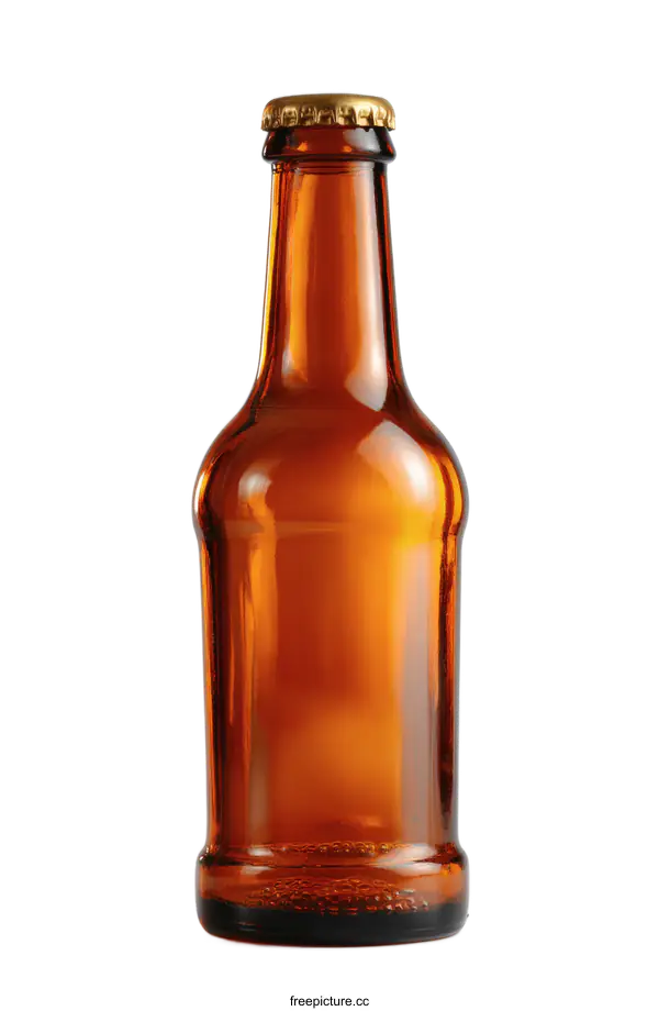 [Transparent Background PNG]Amber Glass Beer Bottle on White Background