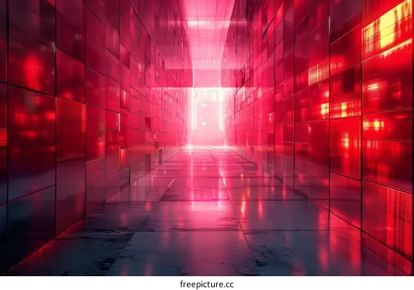 Red and pink glowing futuristic sci-fi tunnel