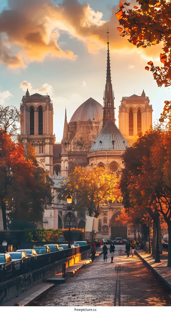 Notre Dame Cathedral in Paris France During Autumn