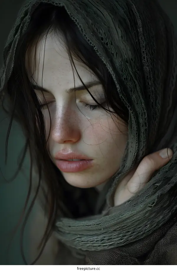 Portrait of a young woman in a green scarf