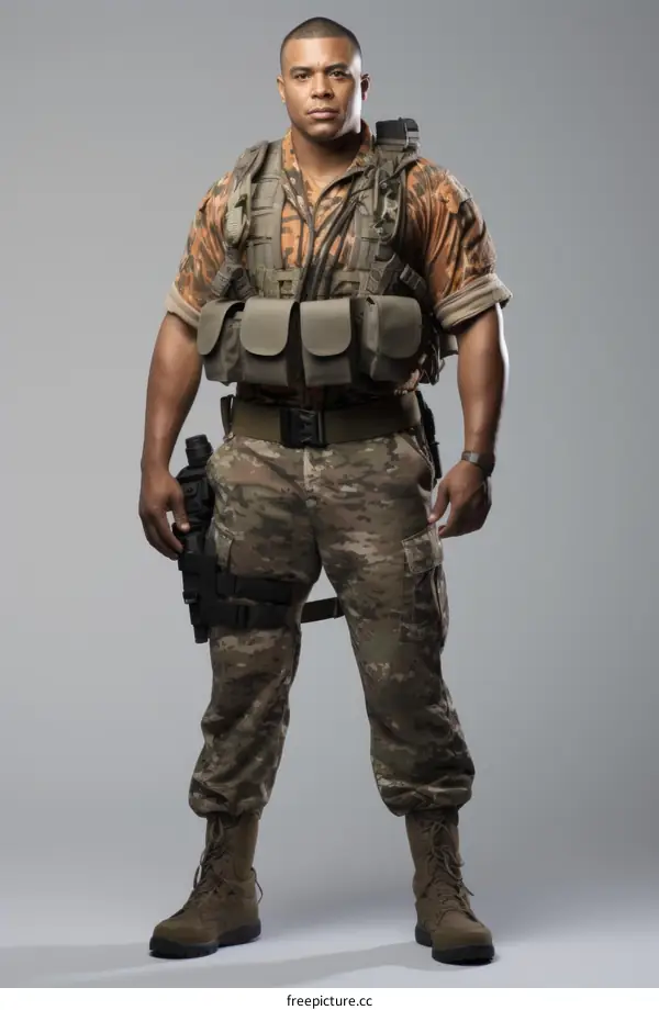 Futuristic Soldier in Combat Attire