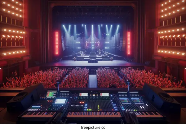 An illustration of a large crowd of people at a concert with the stage in the background