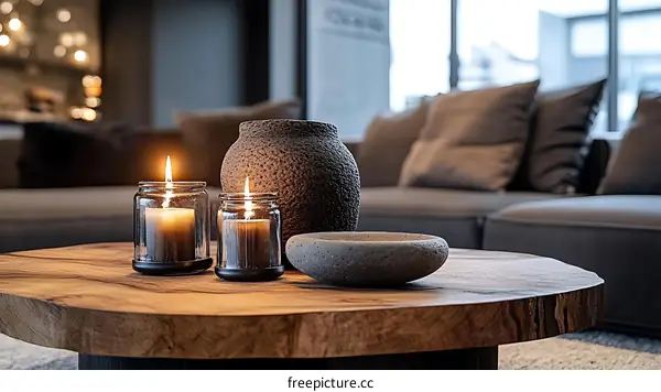 Modern Cozy Living Room Decor with Candles and Vases