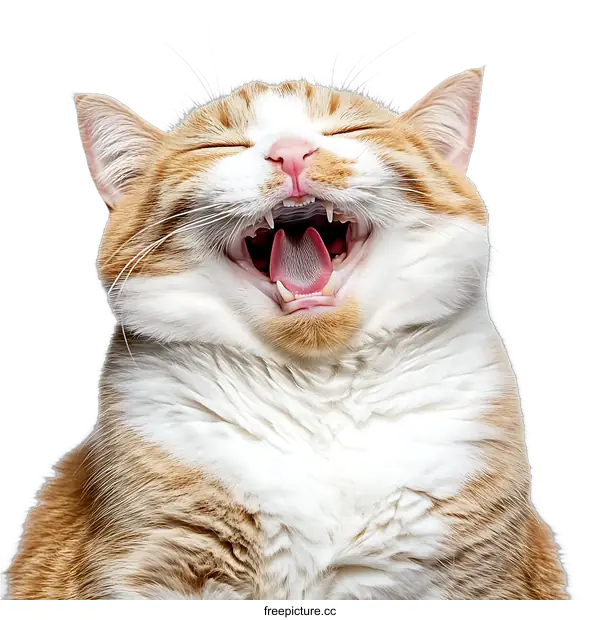 [Transparent Background PNG]Orange and White Cat Yawning With transparent background