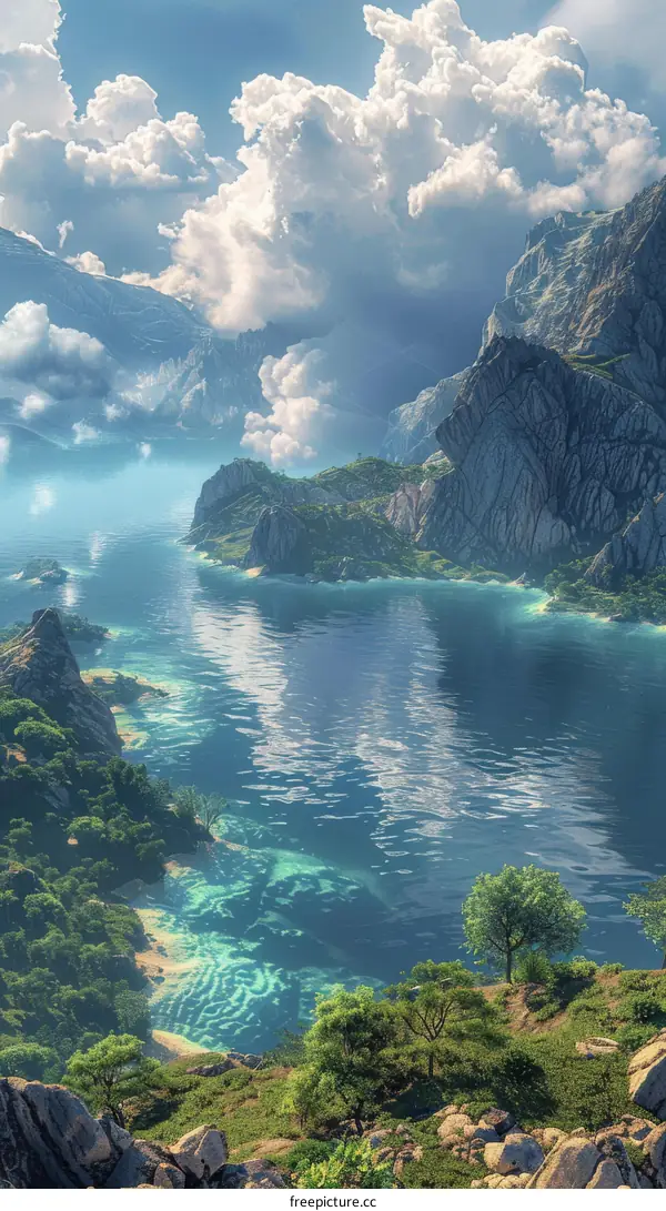 Stunning Digital Art of a Serene Mountain Lake