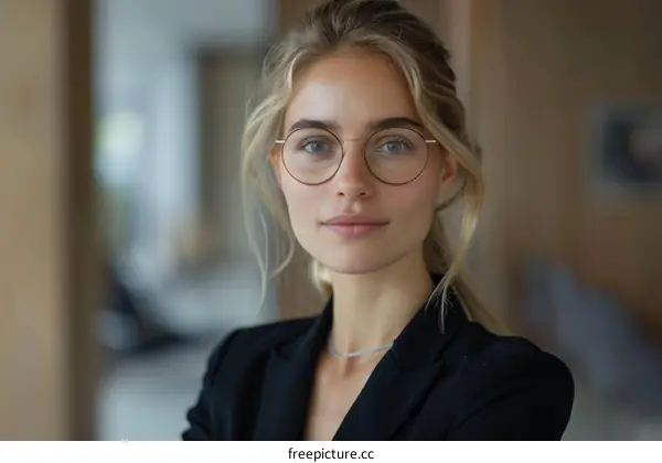 Portrait of a beautiful young blonde woman wearing glasses