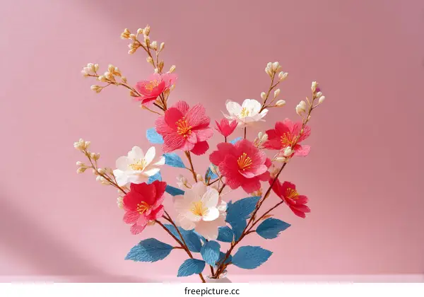 Paper Flower Bouquet Arrangement on Pink Background