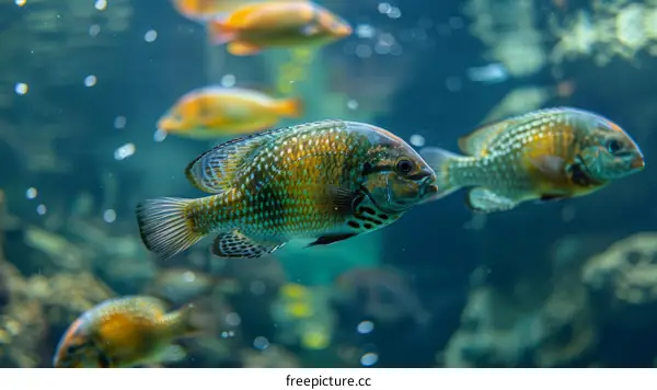 A Vibrant School of Fish Swimming in an Aquarium