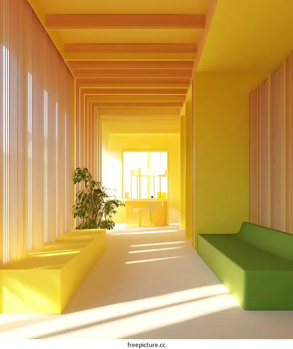 Modern Minimalist Interior Design Yellow And Green Hallway