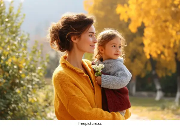 Autumn Embrace: Mother and Daughter in Golden Park