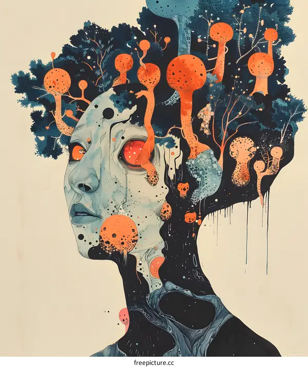 Surreal Woman With Forest Growing From Her Head