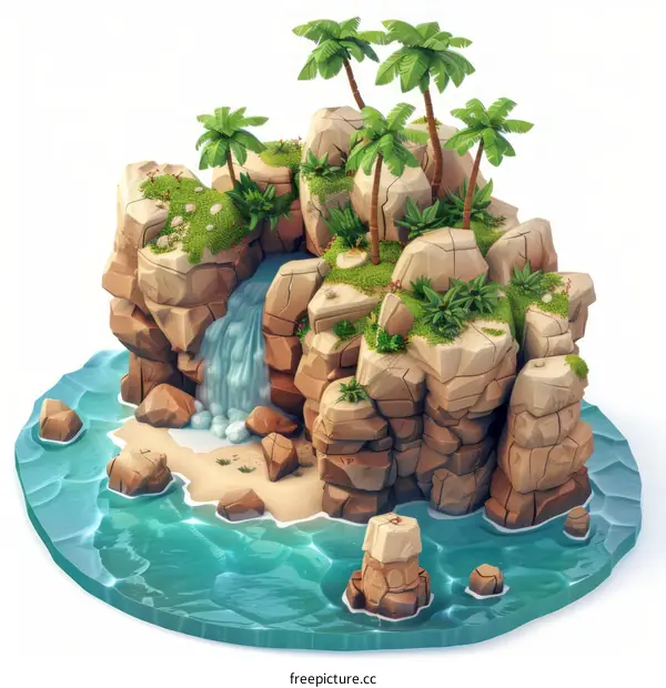 Tropical Island Paradise with Waterfall