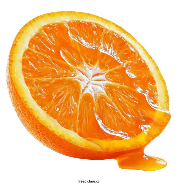 [Transparent Background PNG]Close-up Orange Slice with Dripping Juice