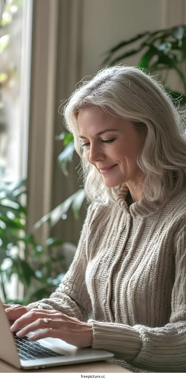 Woman Working on Laptop at Home