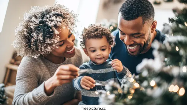 A Family Decorating Christmas Tree