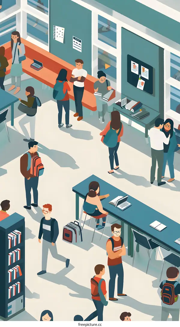 Students in a Library or University Hallway