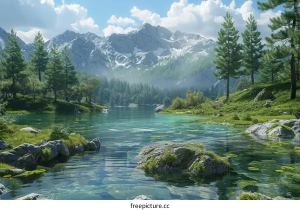 Serene Mountain Lake with Lush Trees