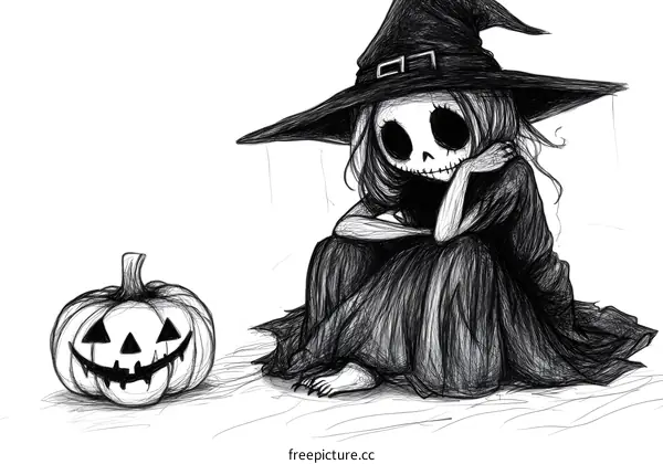 Halloween Witch Illustration With Pumpkin