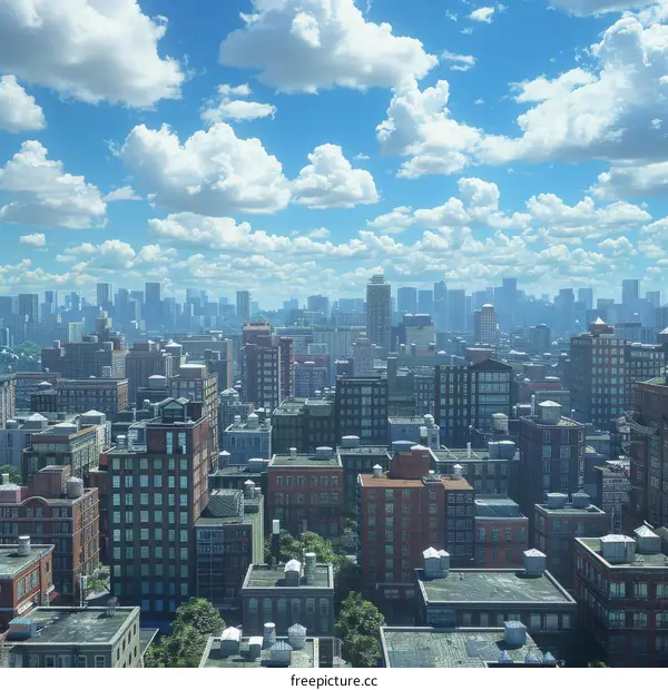 Skyline Cityscape with Skyscrapers and Clouds