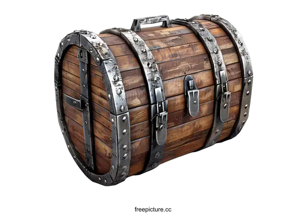 [Transparent Background PNG]Old wooden chest with metal hinges on black