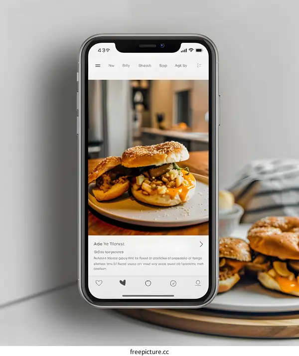Phone Screen with Food Photo of Two Bagel Sandwiches