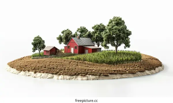 Small Island Red Barn and Farmland