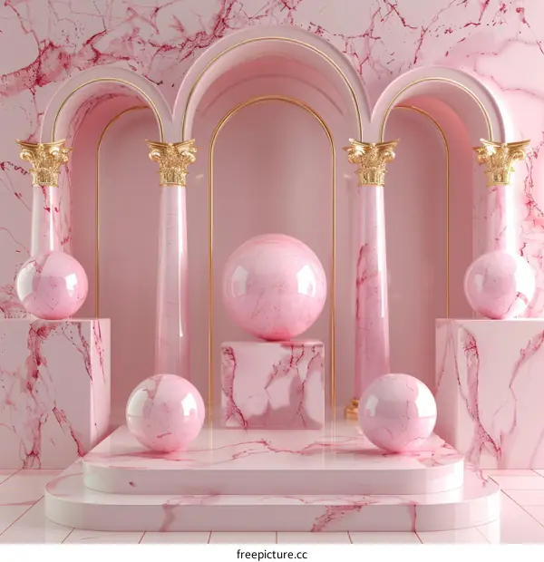 Pink Marble Archway Display with Decorative Balls