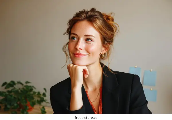 Thoughtful Woman in Business Attire